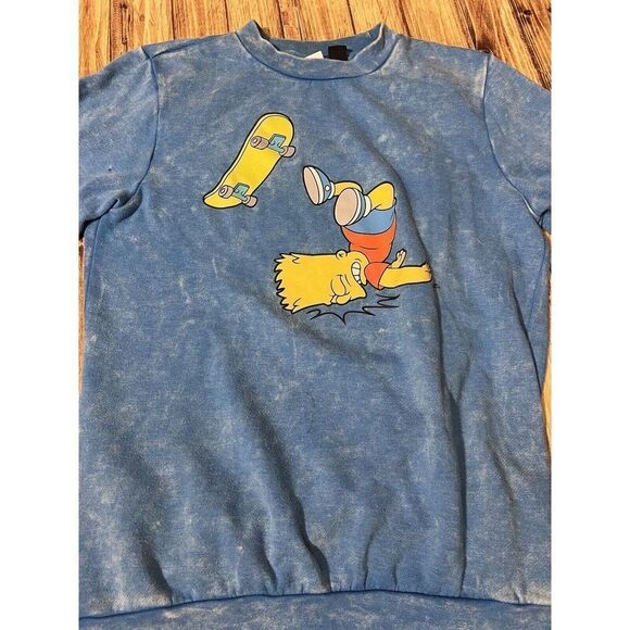 Mad Engine Simpsons Sweater Blue Bart Simpson Skateboard Faded - Picture 3 of 10